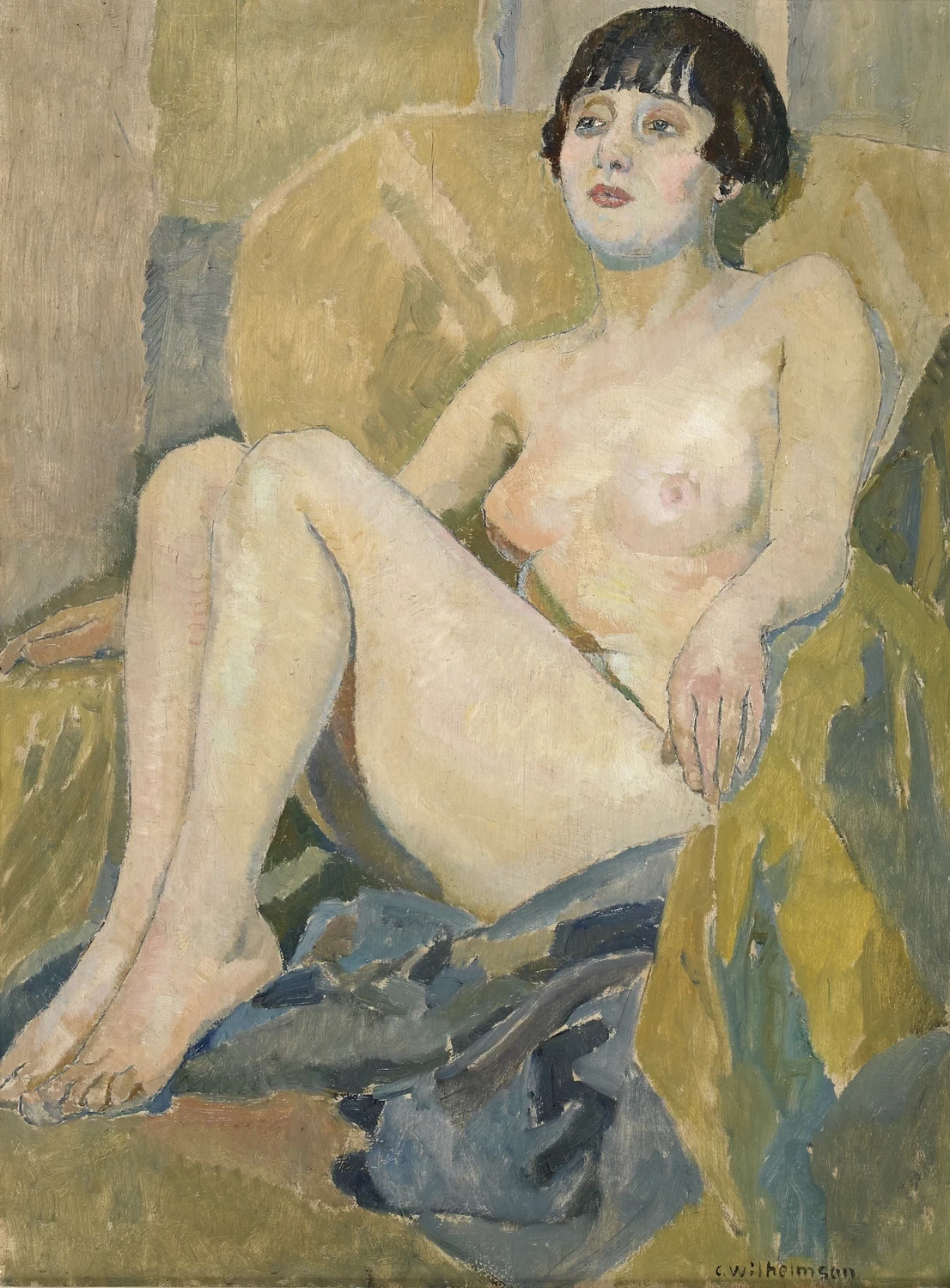 Modella in poltrona gialla